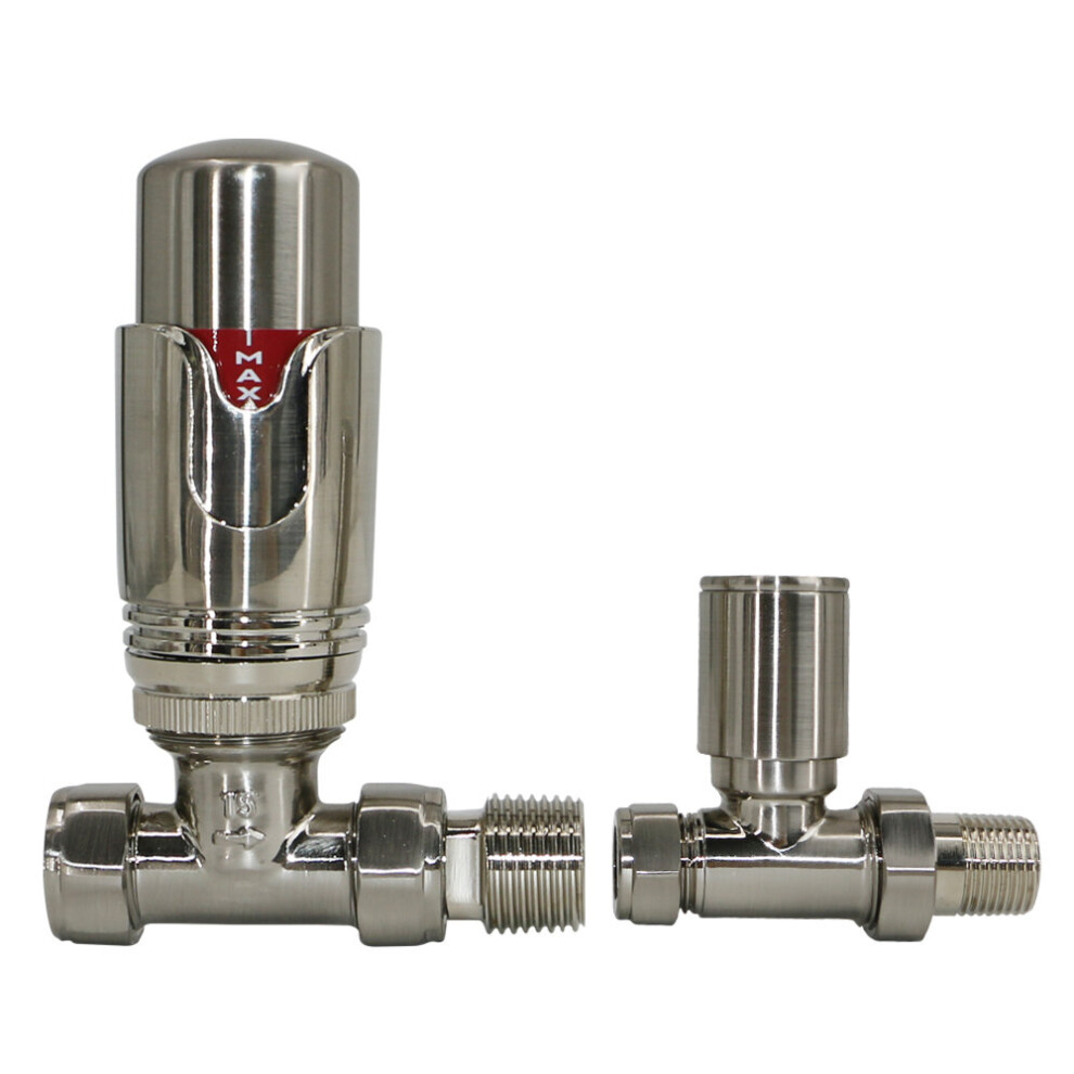 Warmehaus (Satin Nickel, Straight) Thermostatic Radiator Valve 15Mm Radiator Trv + Lockshield For Heated Towel Rail Radiator
