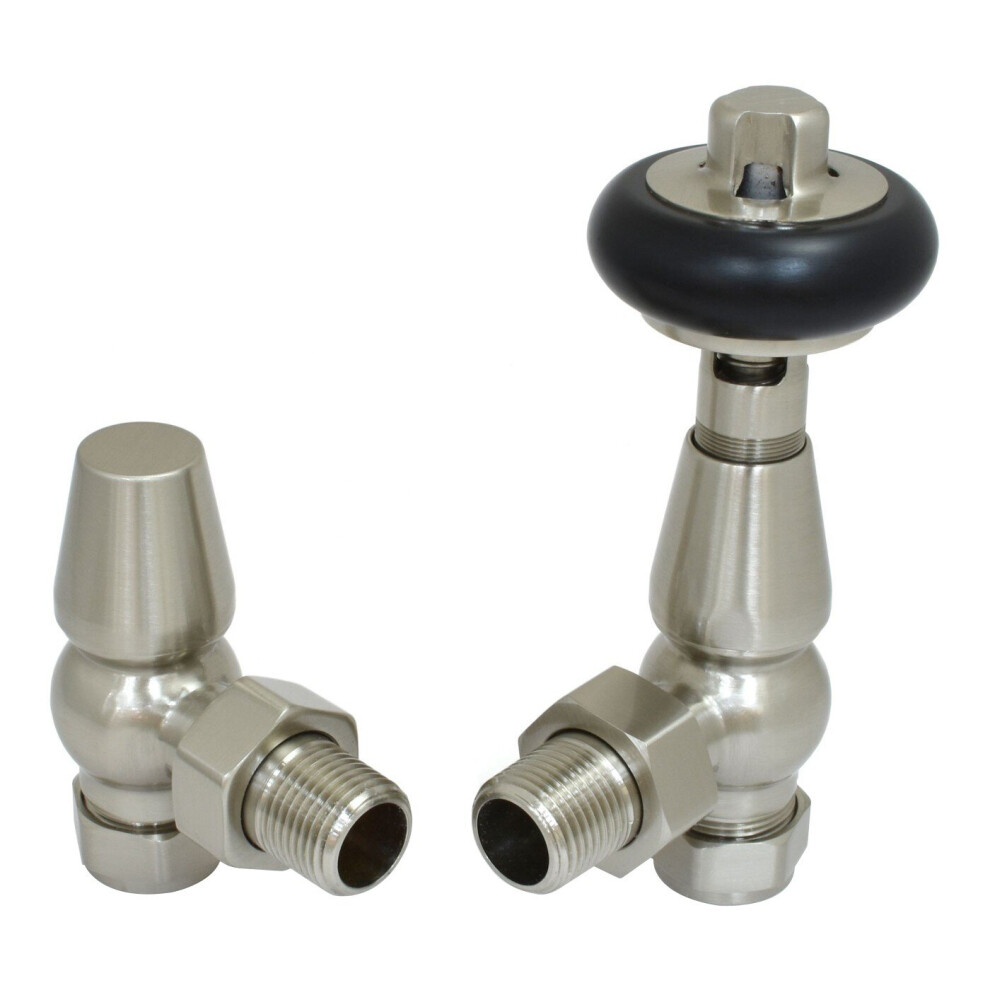 Warmehaus (Satin Nickel) Chelsea Traditional Angled Trv Thermostatic Radiator Valves