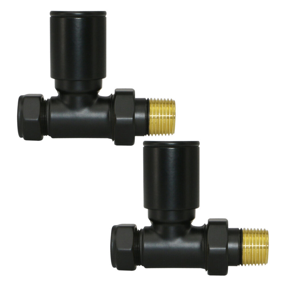 (Black, Straight) Warmehaus 15mm Pair of Radiator Valve for Heated Towel Rail Radiator