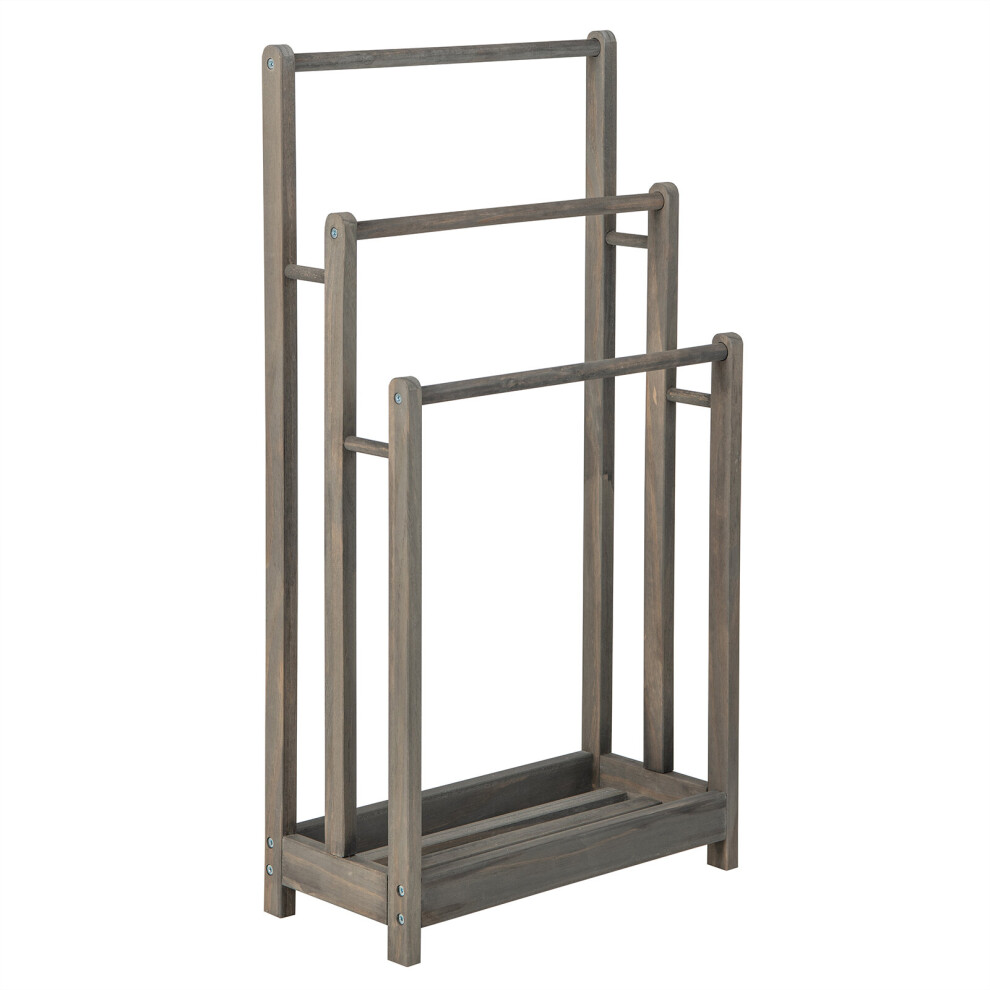 Costway Wood Towel Drying Rack With 3 Individual Bars & Bottom Storage Shelf