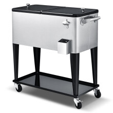 76L Rolling Cooler Outdoor Cooler Ice Chest Cart Portable Drink Bar
