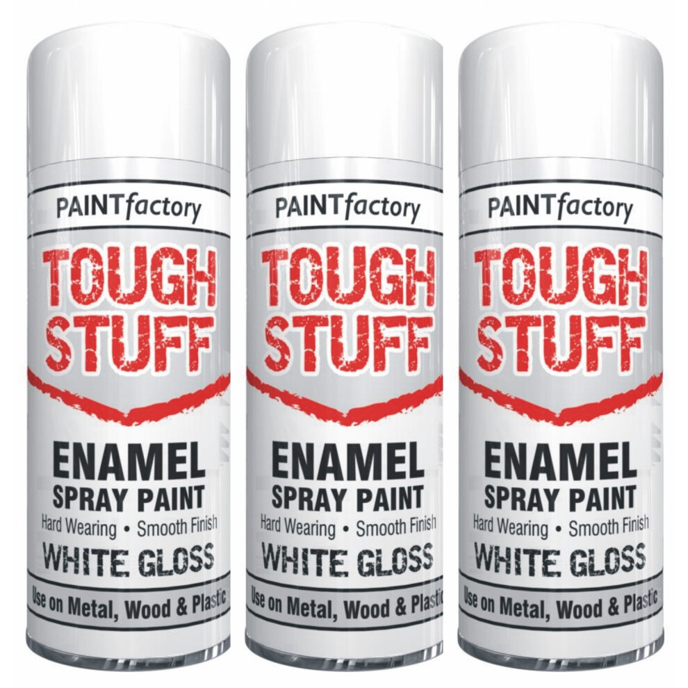 3 x 400ML Tough Stuff Enamel Spray Paint White Gloss Metal Wood Arts