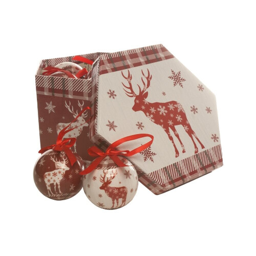 Red Reindeer Decoupage Baubles - 14 piece set