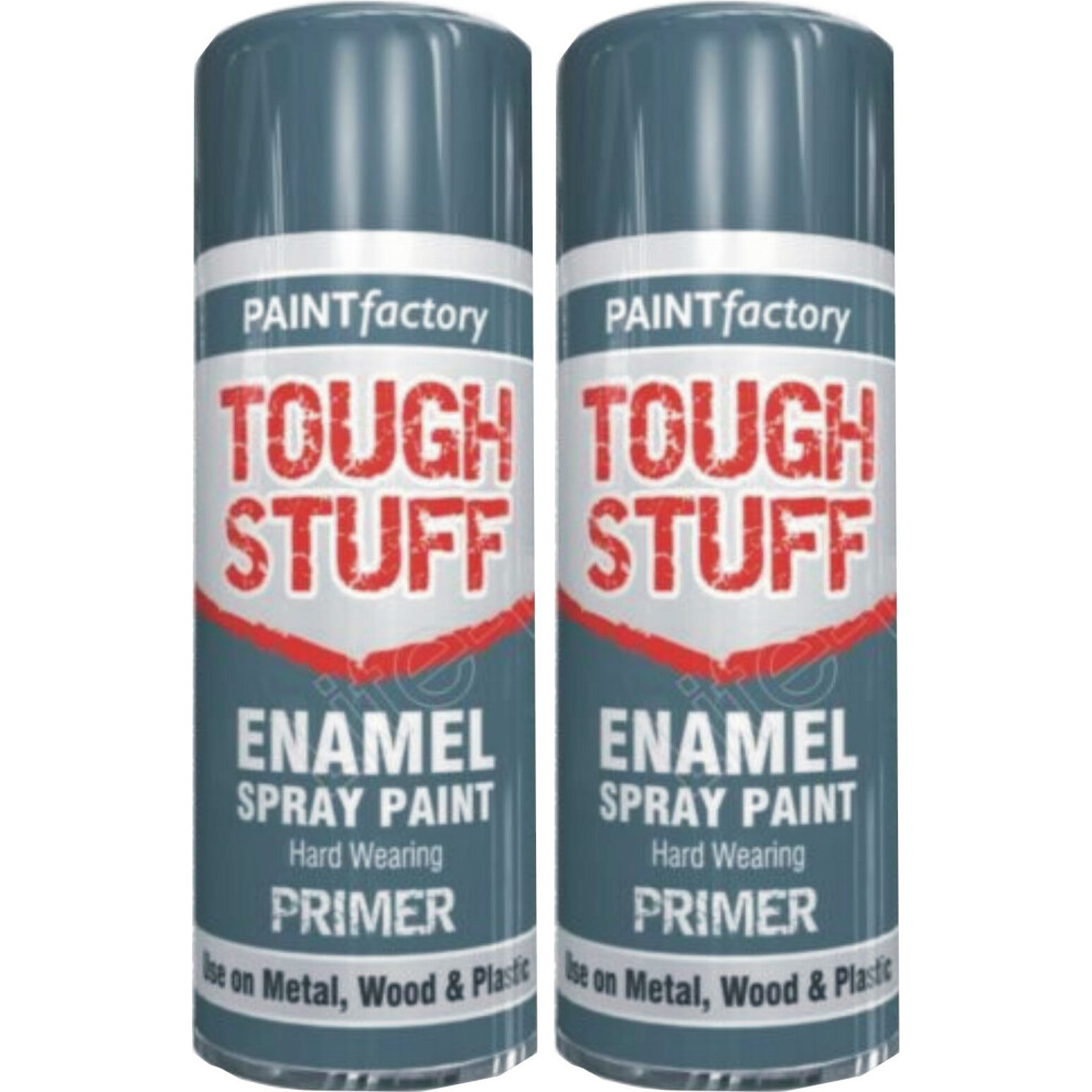 2x400ml Tough Stuff Enamel Grey Primer Spray Paint Wood Metal DIY Art