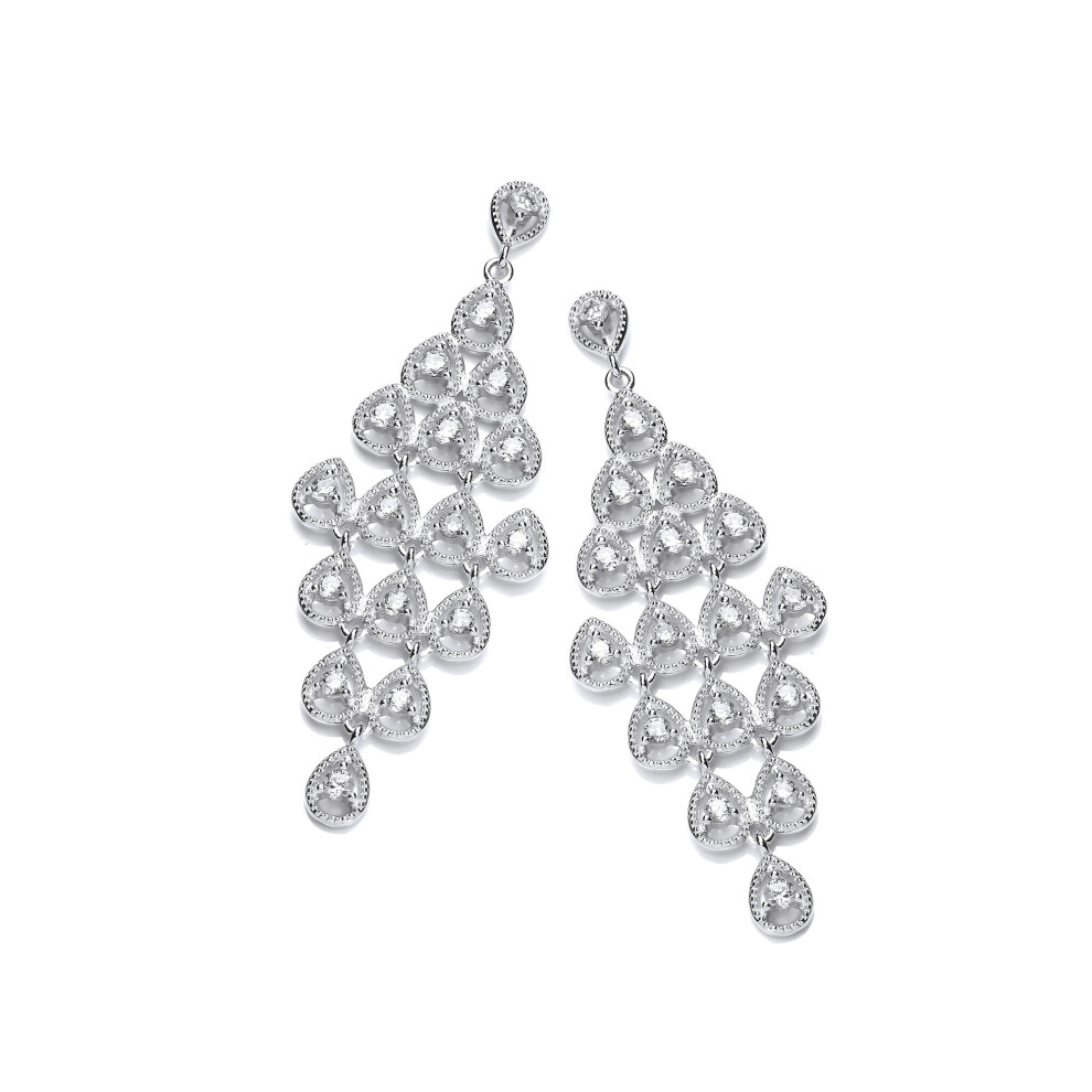 Jewelco London Ladies Sterling Silver Cubic Zirconia Rhombus Chandelier Stud Drop Earrings - SZE014