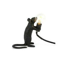 (Black-Standing-UK) Mouse Table Lamp Light Bedside Resin Rat Lamp Home Office Desk Party Gift Decor