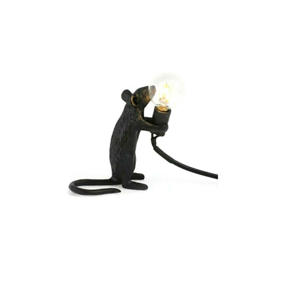 (Black-Standing-UK) Mouse Table Lamp Light Bedside Resin Rat Lamp Home Office Desk Party Gift Decor