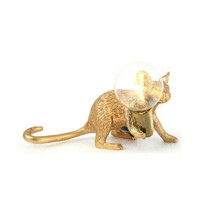 (Gold-Crawl-UK) Mouse Table Lamp Light Bedside Resin Rat Lamp Home Office Desk Party Gift Decor