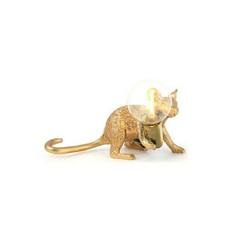 (Gold-Crawl-UK) Mouse Table Lamp Light Bedside Resin Rat Lamp Home Office Desk Party Gift Decor