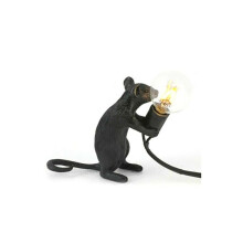 (Black-Sitting-UK) Mouse Table Lamp Light Bedside Resin Rat Lamp Home Office Desk Party Gift Decor