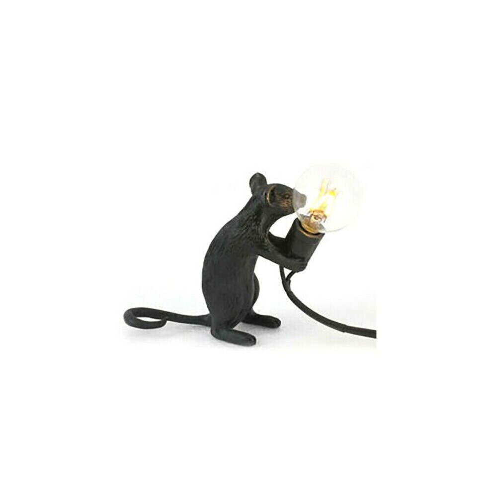 (Black-Sitting-UK) Mouse Table Lamp Light Bedside Resin Rat Lamp Home Office Desk Party Gift Decor