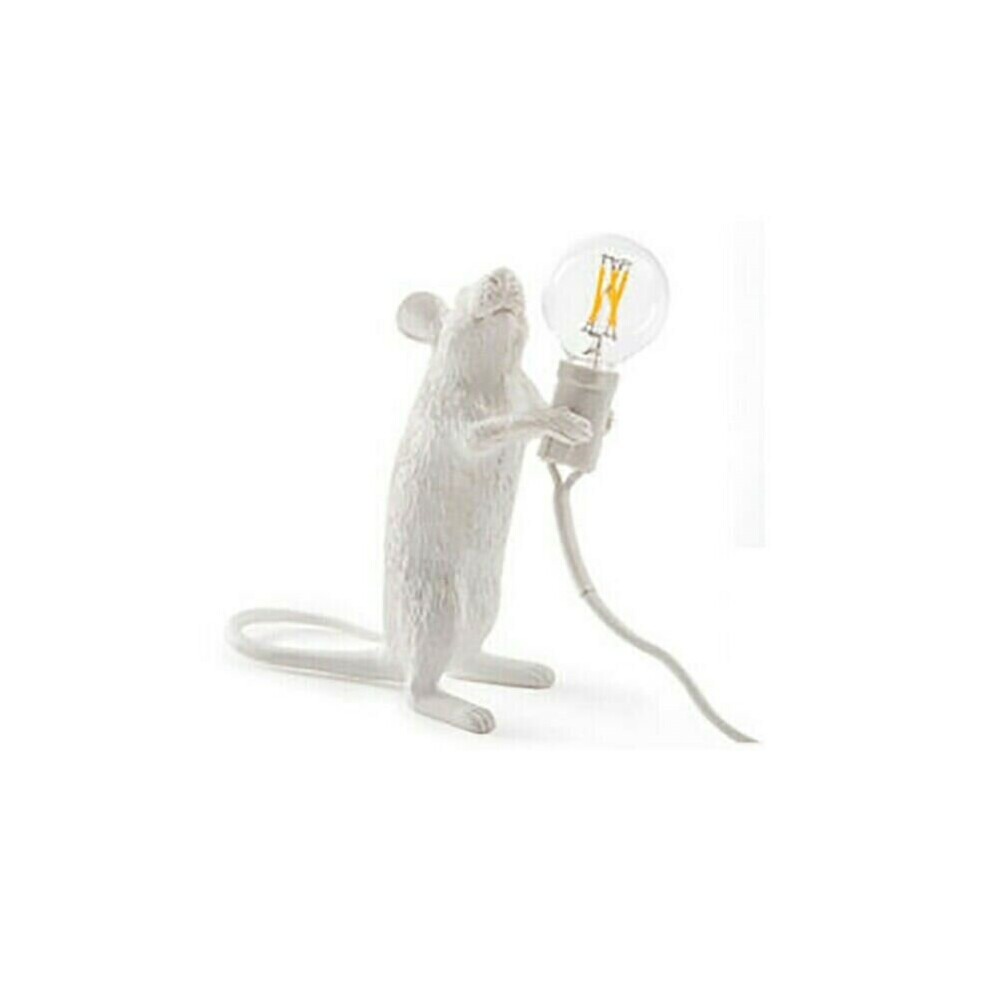 (White-Standing-UK) Mouse Table Lamp Light Bedside Resin Rat Lamp Home Office Desk Party Gift Decor