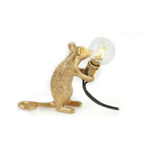 (Gold-Standing-UK) Mouse Table Lamp Light Bedside Resin Rat Lamp Home Office Desk Party Gift Decor