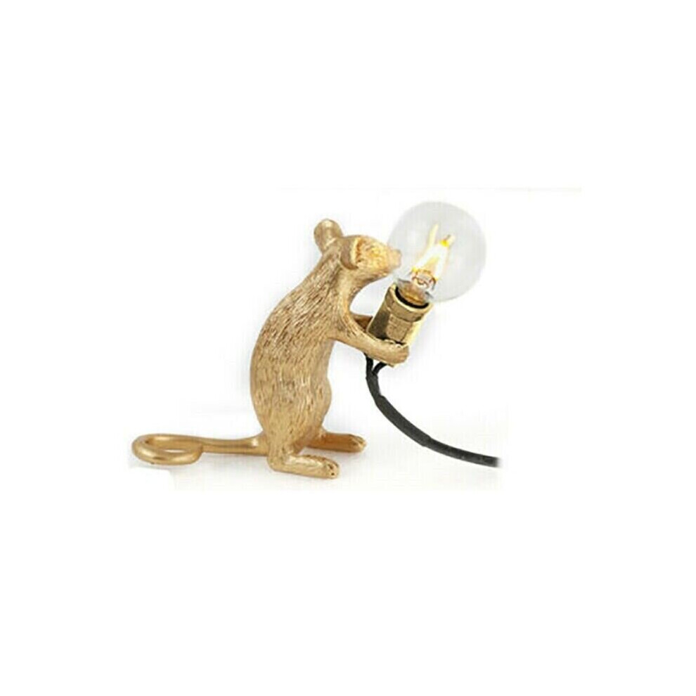 (Gold-Standing-UK) Mouse Table Lamp Light Bedside Resin Rat Lamp Home Office Desk Party Gift Decor