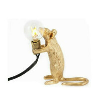 (Gold-Sitting-UK) Mouse Table Lamp Light Bedside Resin Rat Lamp Home Office Desk Party Gift Decor