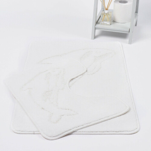 (White ) Dolphin Bath & Pedestal Mat 2 Piece Bath Mat Set