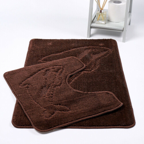 (Chocolate ) Dolphin Bath & Pedestal Mat 2 Piece Bath Mat Set