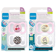 MAM Supreme Dental Dummy 16+ Months, Pack of 4 for Girls, Thin Teat - Orthodontic Soother, Skin-Friendly with Extra air Flow, incl. sterilising and
