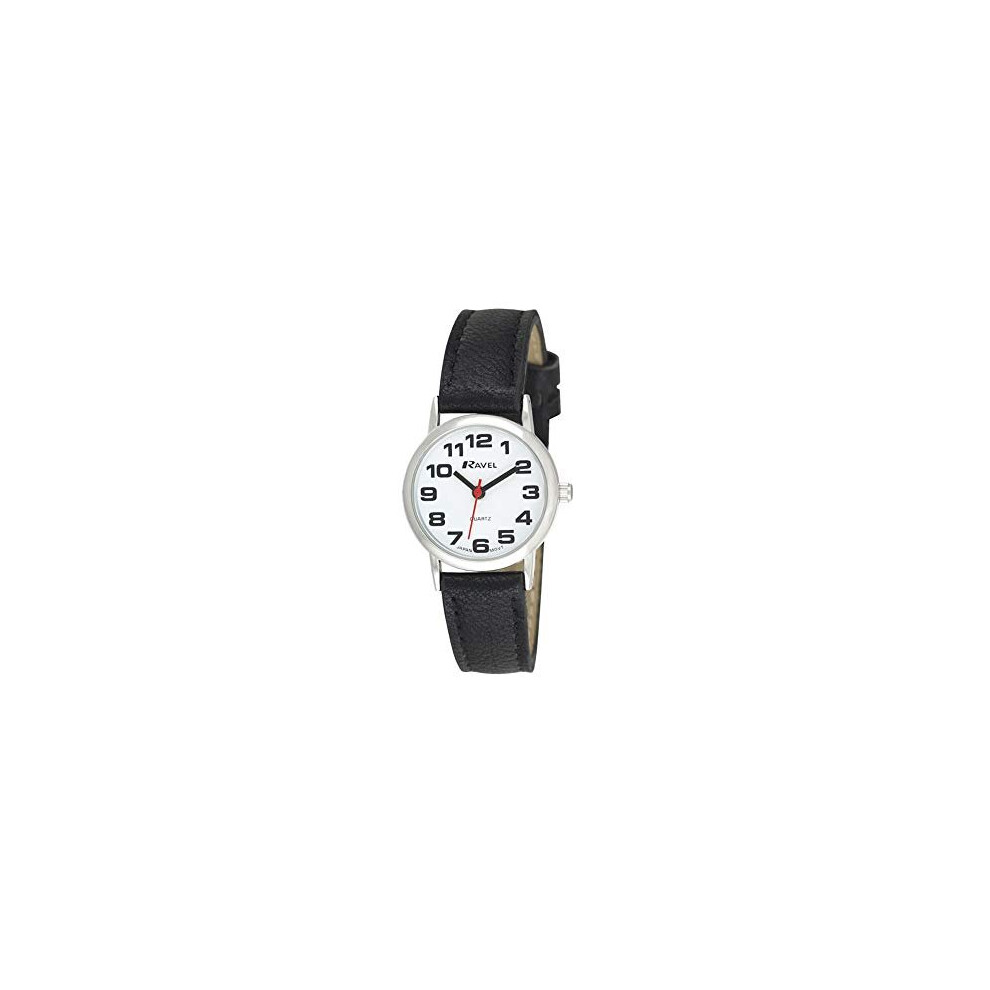 Ravel Unisex Easy Read Watch with Big Numbers - Black/Silver Tone/White Dial