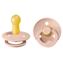 BIBS Colour Soother 2-Pack, BPA Free Dummy Pacifier, Round Nipple. Natural Rubber Latex, Size 2 (6-18 Months), Blush / Blush