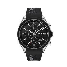 HUGO by Hugo Boss Montre à quartz en acier inoxydable pour hommes, cadran noir, bracelet silicone noir - Modèle 1513716