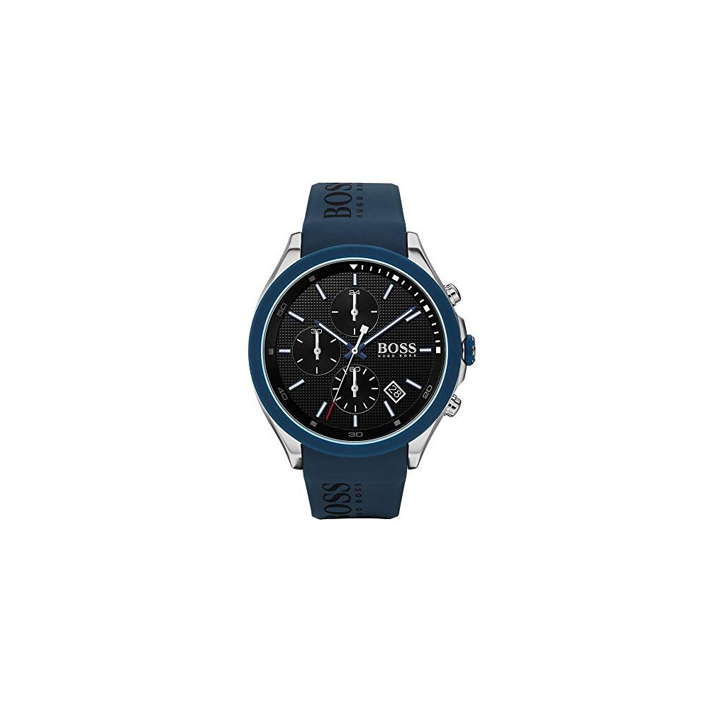 BOSS Velocity Men's Stainless Steel Quartz Watch with Silicone Strap, Blue, 22 (Model: 1513717)