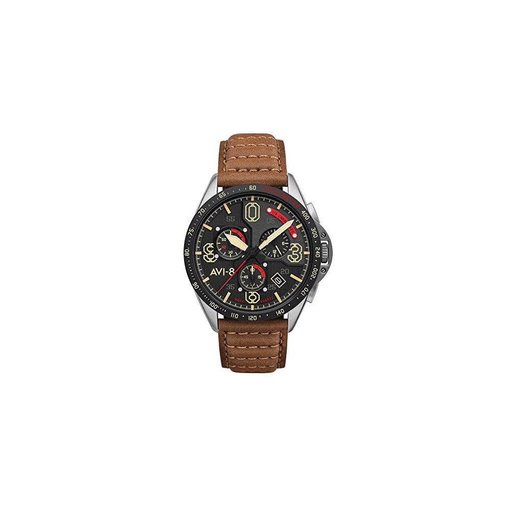 AVI-8 Pilot P-51 Mustang Blakeslee Men's Bronze Oak Japanese Quartz 43mm Watch with Leather Strap AV-4077-02