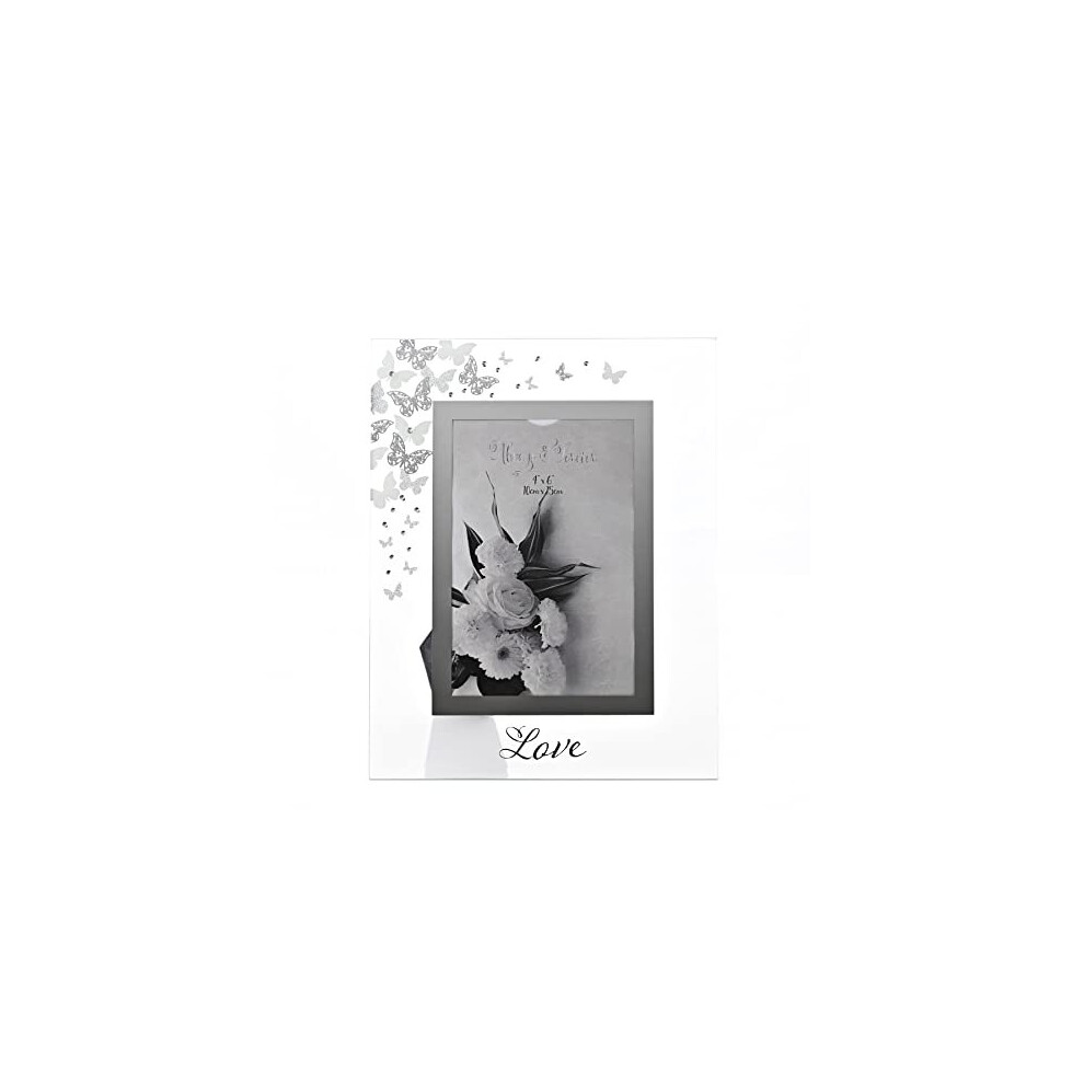 Widdop Love Glass Photo Frame with Butterflies and Diamantes - 4''x6''