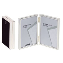 2.5 x 3.5-inch Silver Thin Edge DOUBLE PORTRAIT Photo Frames with hooks, can stand and hang - Velveteen Backing - Tarnish Resistant (2.5 x 3.5-inch)