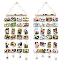 MOVEONSTEP 2 Sets Photo Frame Wall Collage Photo Collage Pictures Wooden Picture Frame with 4 Picture Hanging Ropes and 45 Wooden Pegs Paste-Deep