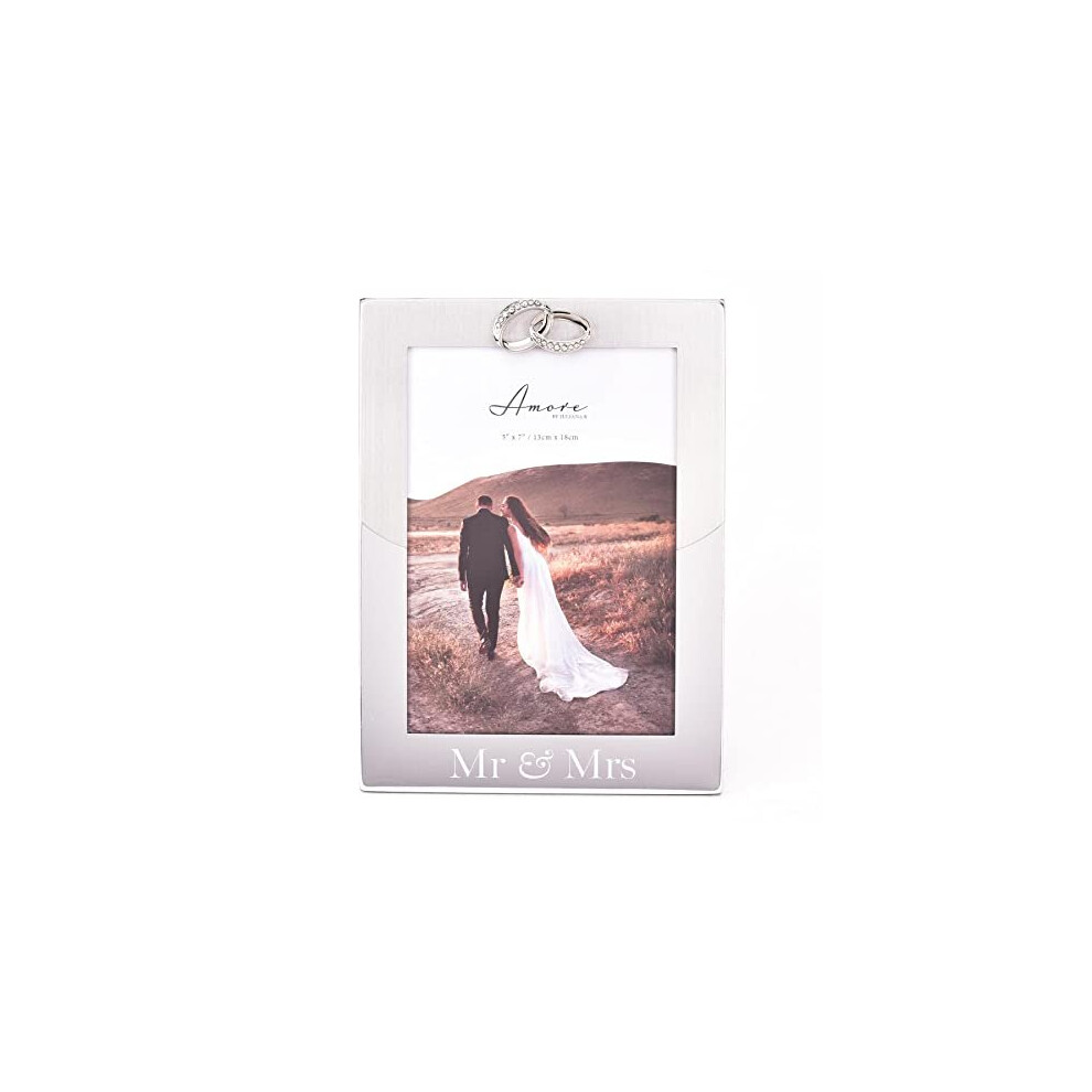 Wedding Photo Frame Mr and Mrs Two Tone Silver Plated with Ring Attachments
