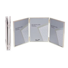 5 x 7-inch Silver Thin Edge TRIPLE PORTRAIT Photo Frames with hooks, can stand and hang - Velveteen Backing - Tarnish Resistant (5 x 7-inch)