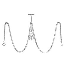 TREEWETO Men's Double Albert Chain Pocket Watch Curb Link Key Chain 3 Hooks with Antique Silver Life Tree Pendant Design Charm Fob T Bar