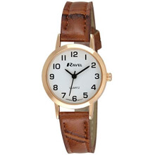 Ravel - Unisex Traditional Watch with Clear Numeral Dial - Rose Gold Tone/Tan