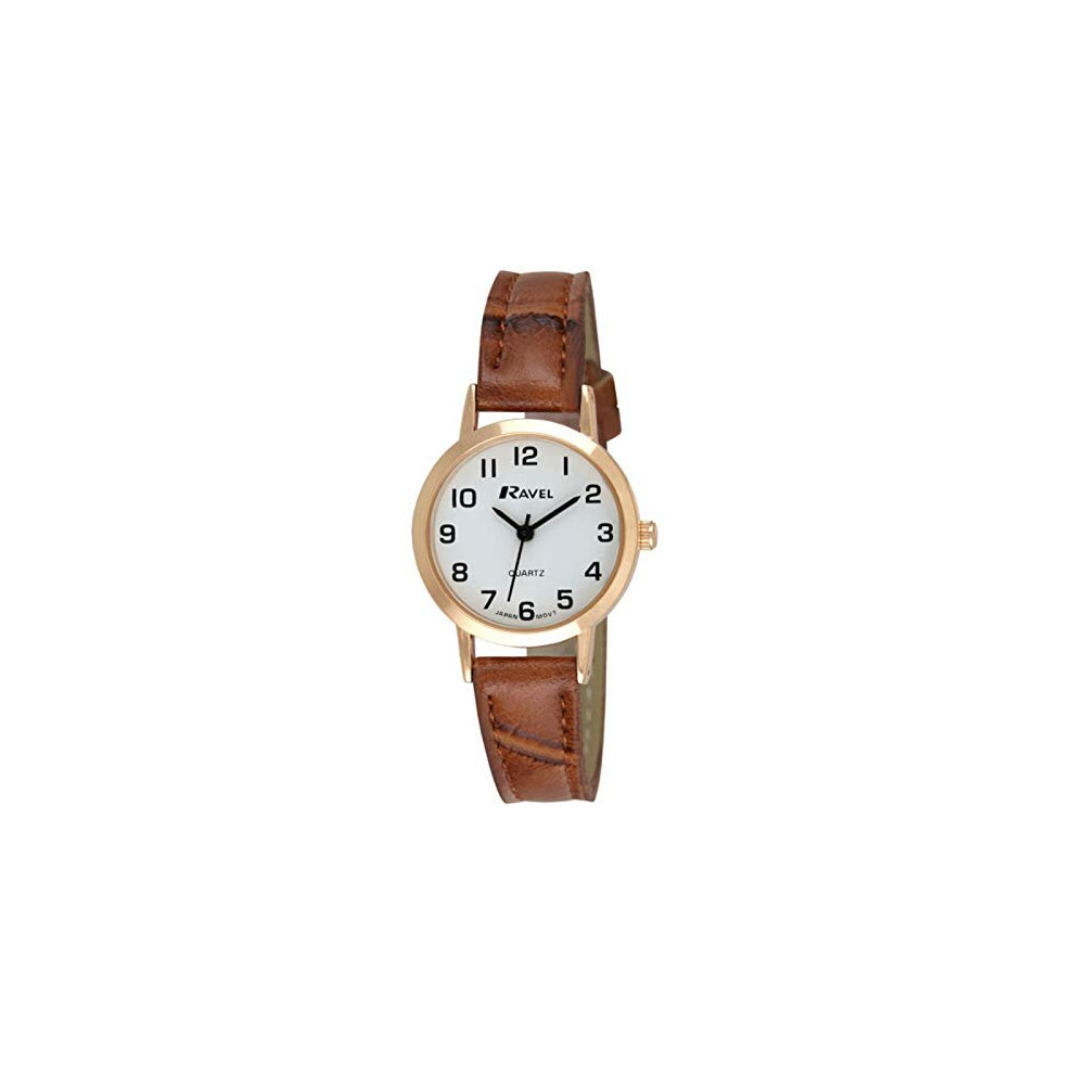 Ravel - Unisex Traditional Watch with Clear Numeral Dial - Rose Gold Tone/Tan