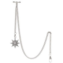 TREEWETO Men's Albert Chain Pocket Watch Curb Link Key Chain 2 Hooks with Antique Silver Rudder Pendant Design Charm Fob T Bar