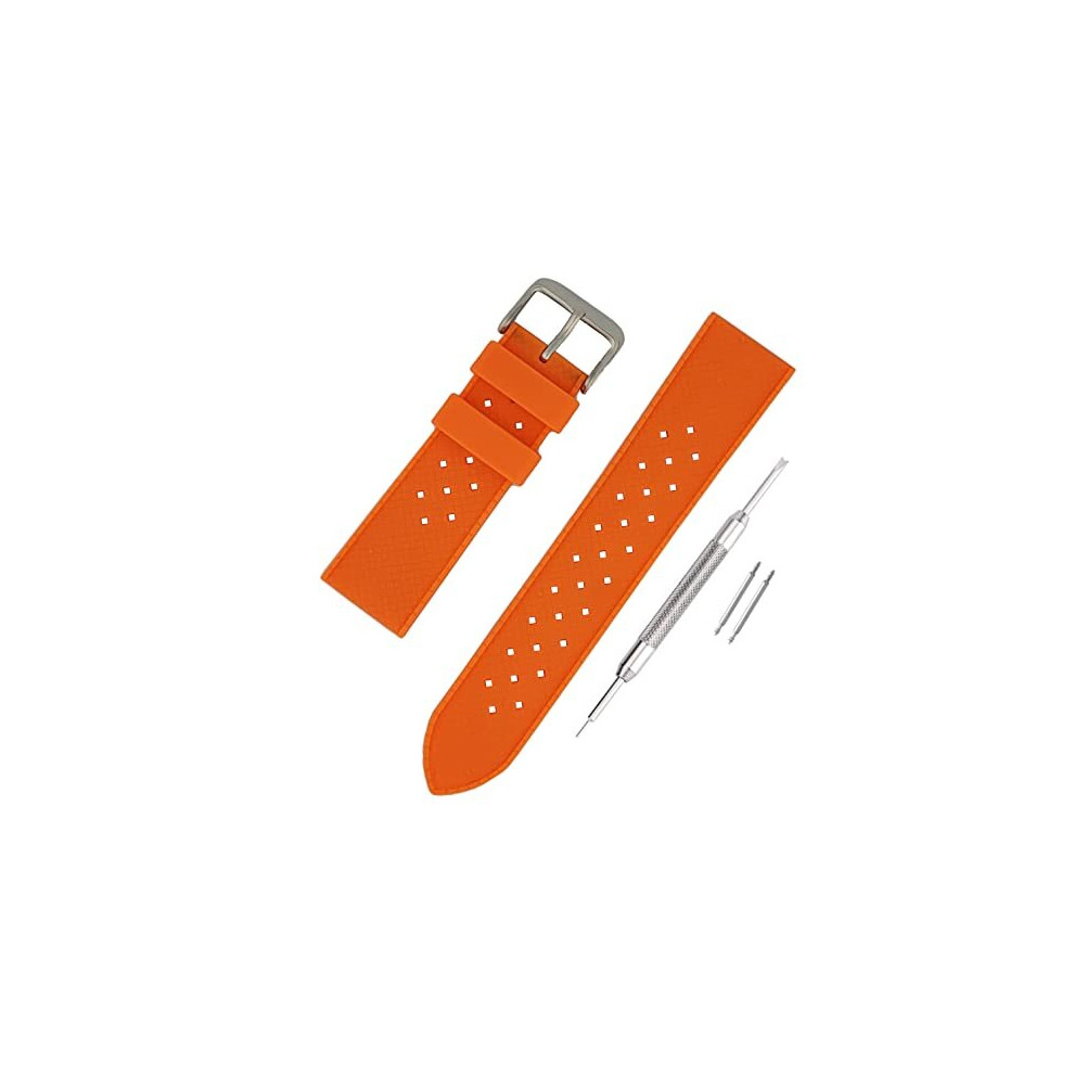 Retro Tropic Silicone Rubber Watch Strap 18mm 20mm 22mm Navy Blue Black Orange Class Divers Band (18mm, Orange)