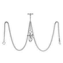 TREEWETO Men's Double Albert Chain Pocket Watch Curb Link Key Chain 3 Hooks with Antique Dragon Silver Pendant Design Charm Fob T Bar
