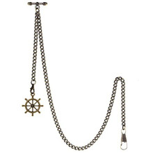 TREEWETO Men's Albert Chain Pocket Watch Curb Link Key Chain 2 Hooks with Antique Bronze Rudder Pendant Design Charm Fob T Bar