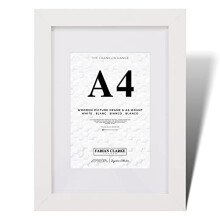 Fabian Clarke London? A4 Modern White Wooden Picture Photo Frame For Certificate or Noticeboard Poster with White A5 Mount to Hang Portrait or