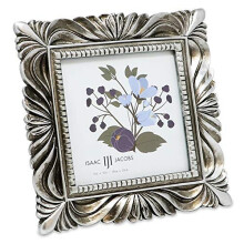Isaac Jacobs 4x4 Silver Wave Textured Hand-Crafted Resin Picture Frame with Easel & Hook for Tabletop & Wall Display, Decorative Swirl Design Home