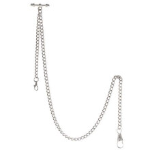 TREEWETO Pocket Watch Albert Chain T-Bar Watch Chain Link 16 inch 2 Hooks Silver Classic Antique Fob T Bar