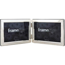 Frametigo Silver Plated Flat Edge Landscape Double Photo Frame - Fits Photo Size 7"x5" (18x13cm)