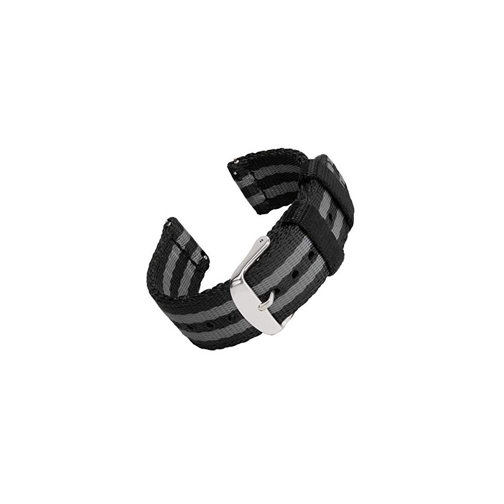 Archer Watch Straps - Seat Belt Nylon Quick Release Watch Bands (Black/Gray, 20Mm) Black 810054473756