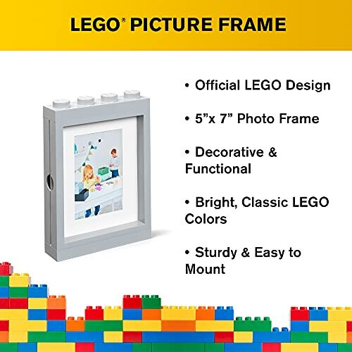 Room Copenhagen Lego Picture Frame - Stackable  Tabletop or Wall Display Photo Frame  Fits 5 x 7 in Photos  Grey 2
