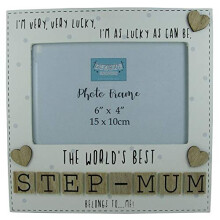 Photo Frame The Worlds Best Step Mum Mother Letters Tile Art Wood Cream 6x4"