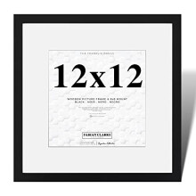Fabian Clarke London? Modern Black Square 12x12 Picture Photo Frame with 8x8 White Mount Wood Moulding