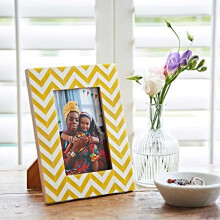 Paper High Mango Wood Chevron Photo Frame | Sustainable Wooden Picture Frame | Hand Carved Yellow and White Frames | Fair Trade and Handmade Gifts for