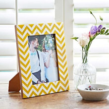 Paper High Mango Wood Chevron Photo Frame | Sustainable Wooden Picture Frame | Hand Carved Yellow and White Frames | Fair Trade and Handmade Gifts for