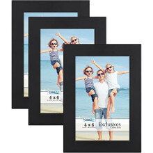 Icona Bay 6x4 Picture Frames (Black, 3 Pack), Sturdy Wood Composite Photo Frames 6 x 4, Sleek Design, Table Top or Wall Mount, Exclusives Collection